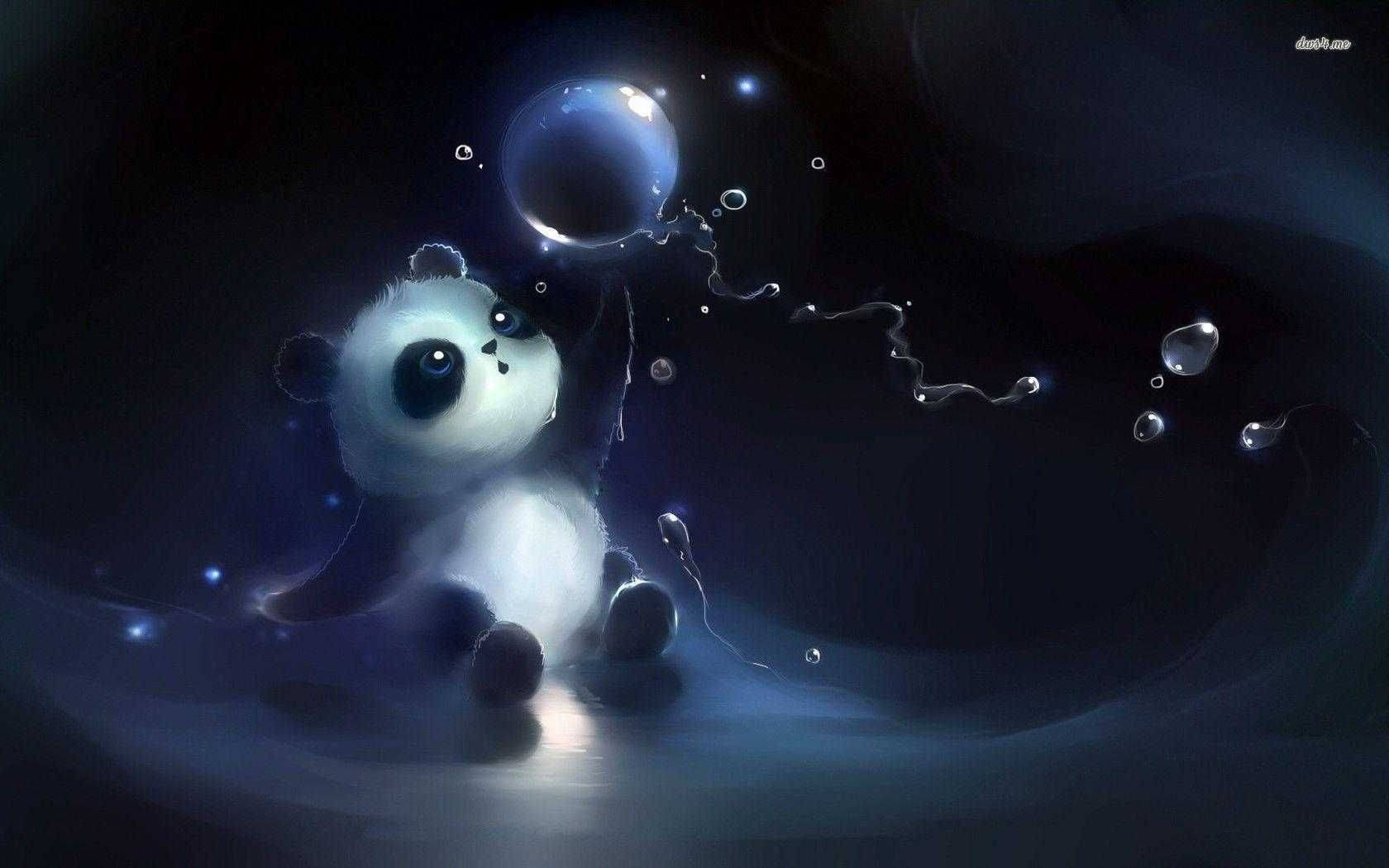 Cute Panda Playing With Bubble Background