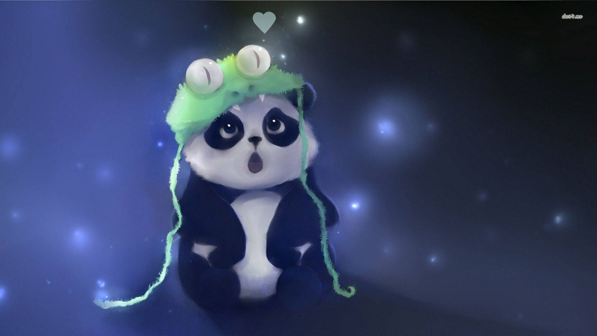 Cute Panda With Green Monster Hat Background