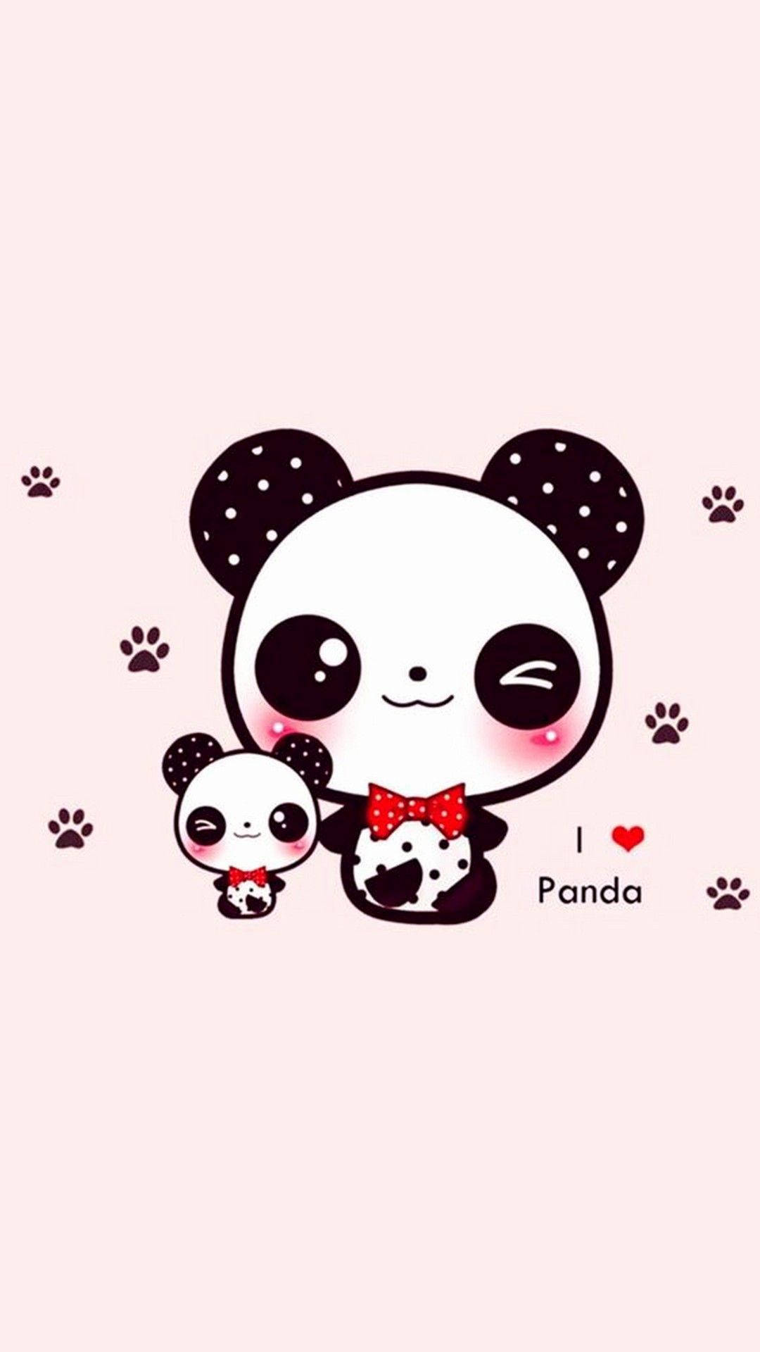 Cute Panda With Red Bowtie Background