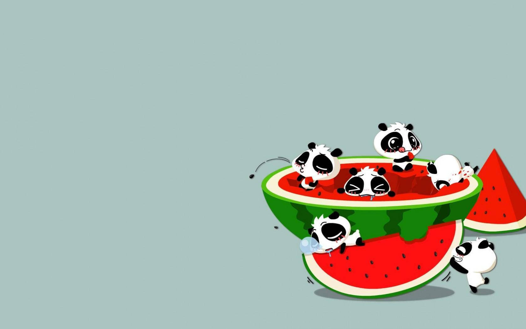 Cute Pandas Eating Watermelon Background