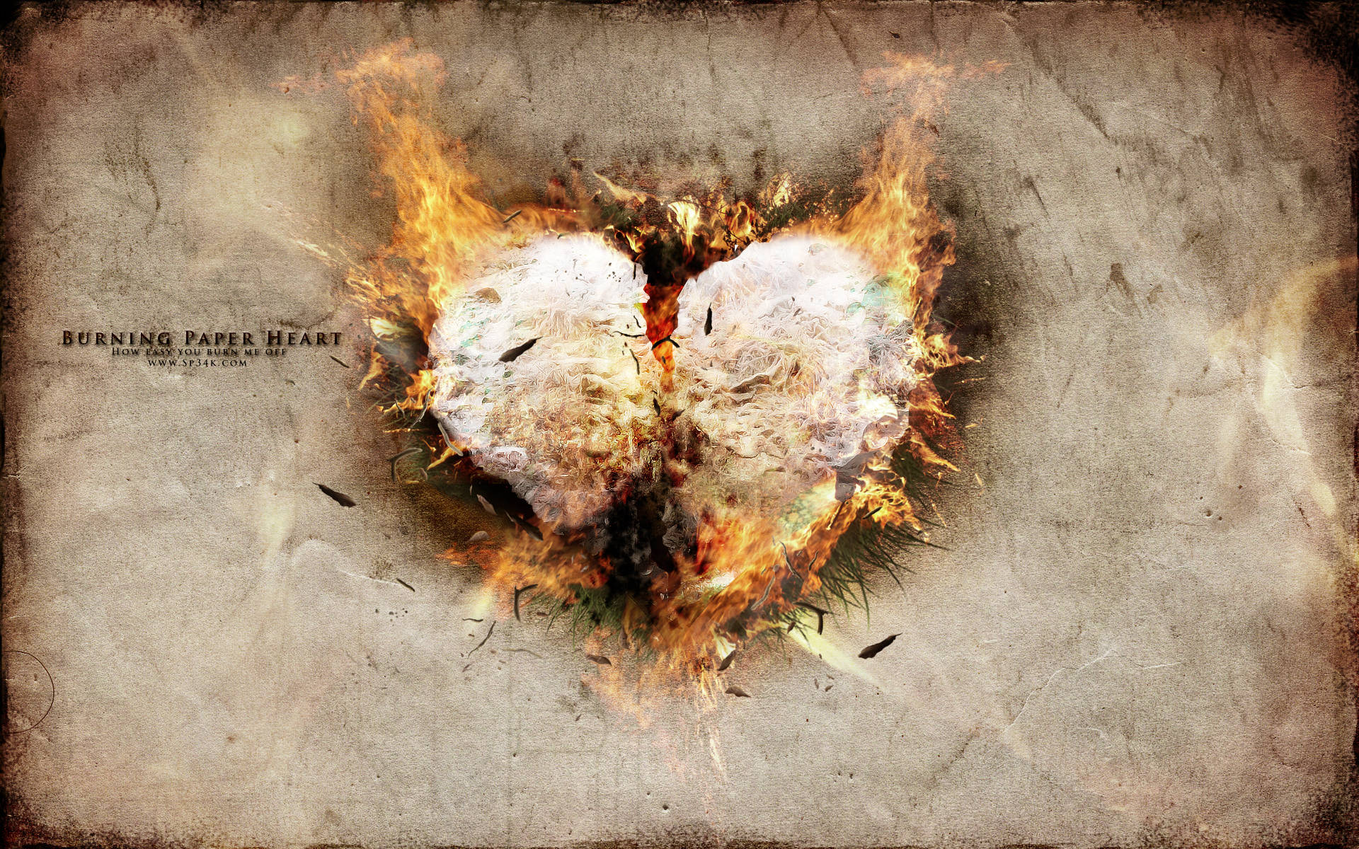 Cute Paper Heart Burning Background