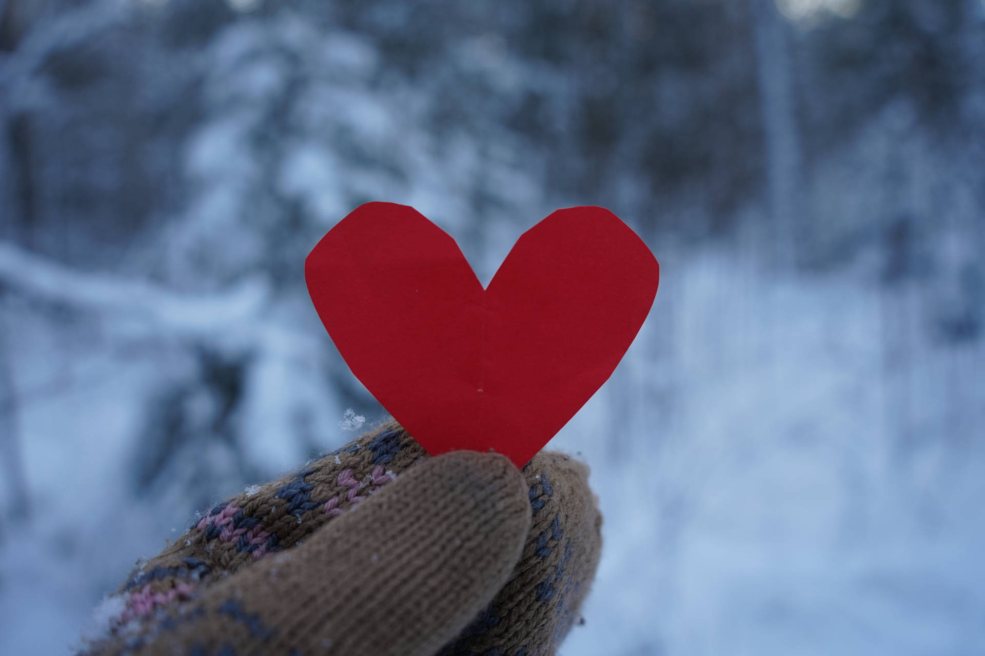 Cute Paper Heart During Winter Background