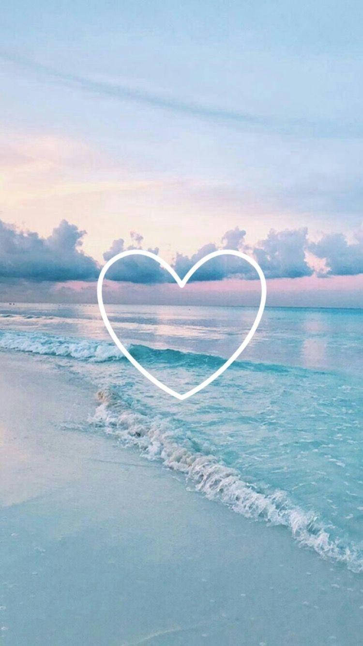 Cute Pastel Blue Aesthetic Beach With Heart Background