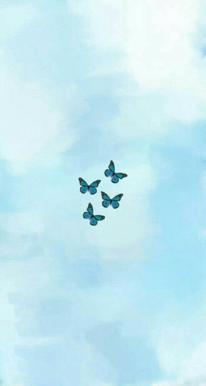 Cute Pastel Blue Aesthetic Butterflies Background