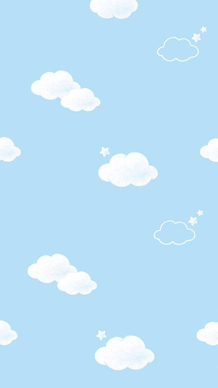 Cute Pastel Blue Aesthetic Cartoon Clouds Background