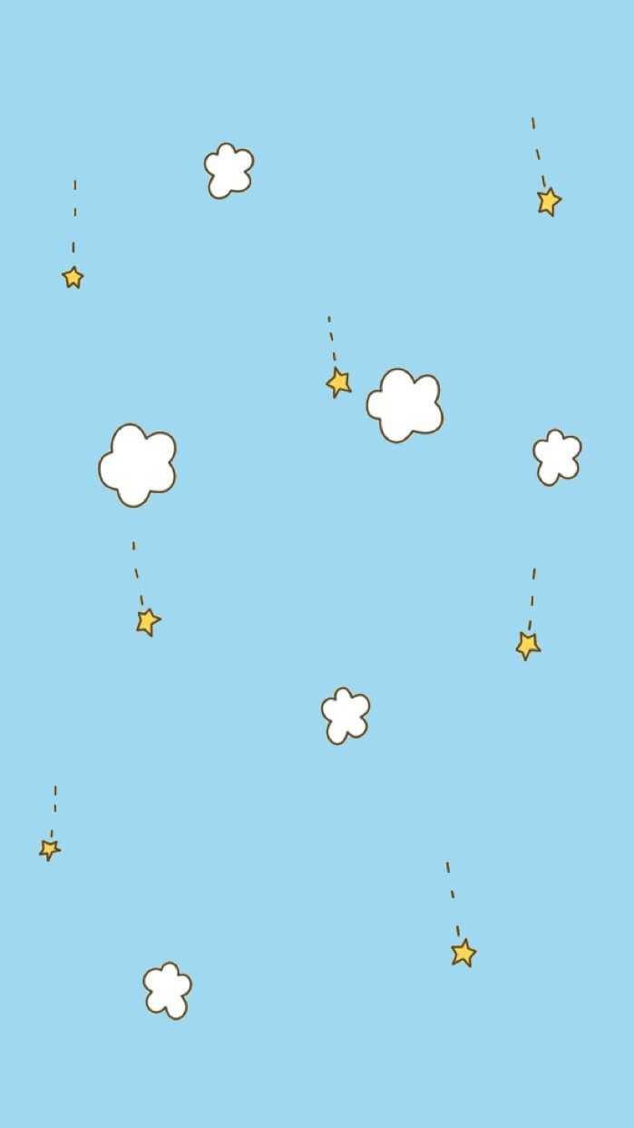 Cute Pastel Blue Aesthetic Cartoon Stars And Clouds Background