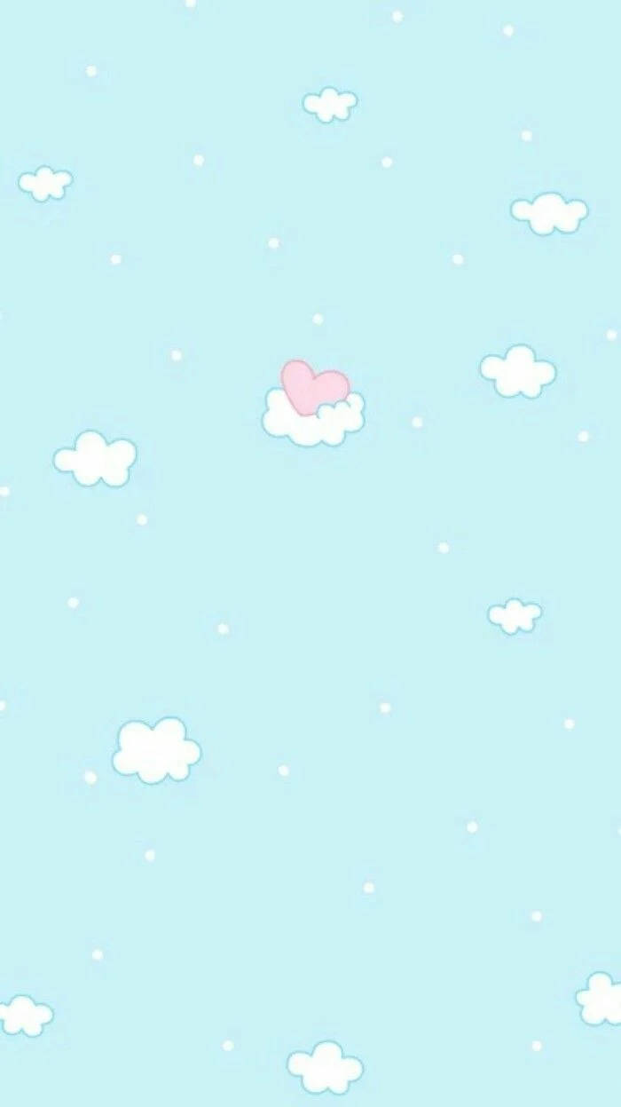 Cute Pastel Blue Aesthetic Clouds With Heart Background