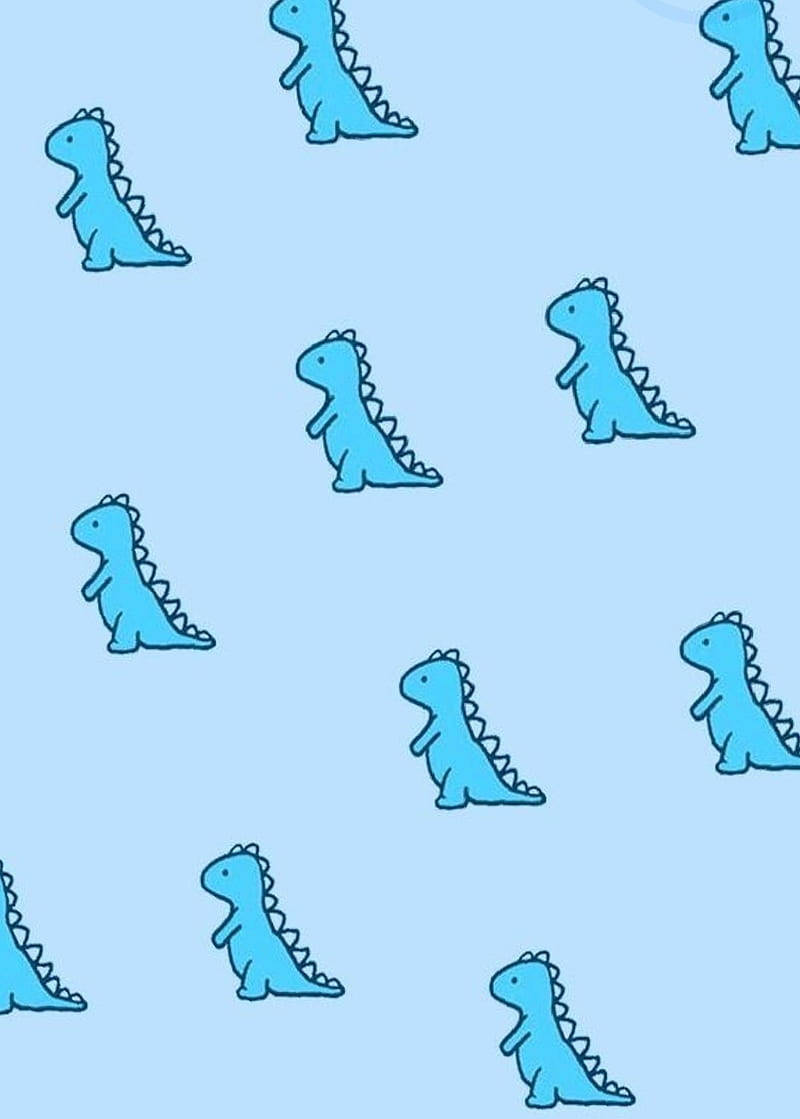 Cute Pastel Blue Aesthetic Cute Dinosaurs Background