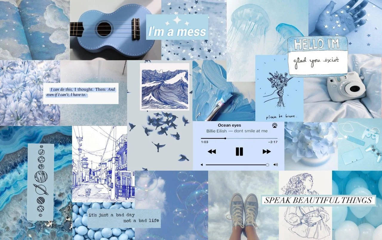 Cute Pastel Blue Aesthetic Pretty Collage Background