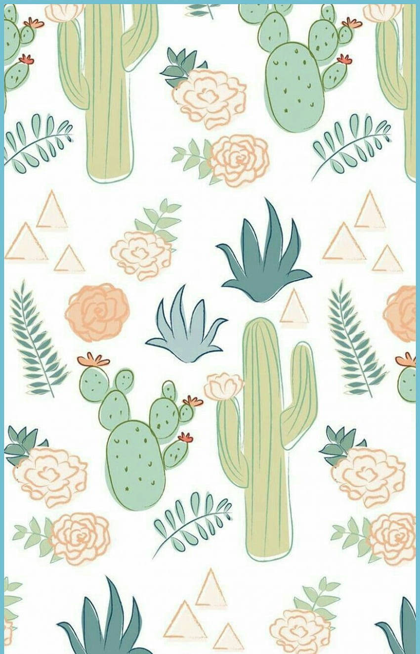 Cute Pastel Cactus Art Mobile Background