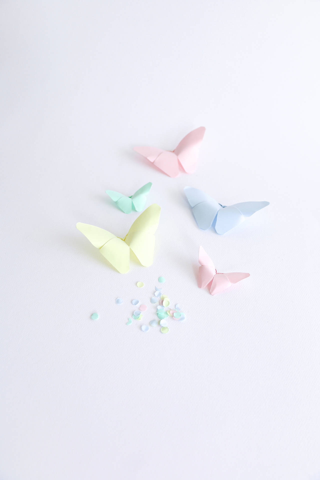 Cute Pastel Colors Origami Butterflies Background