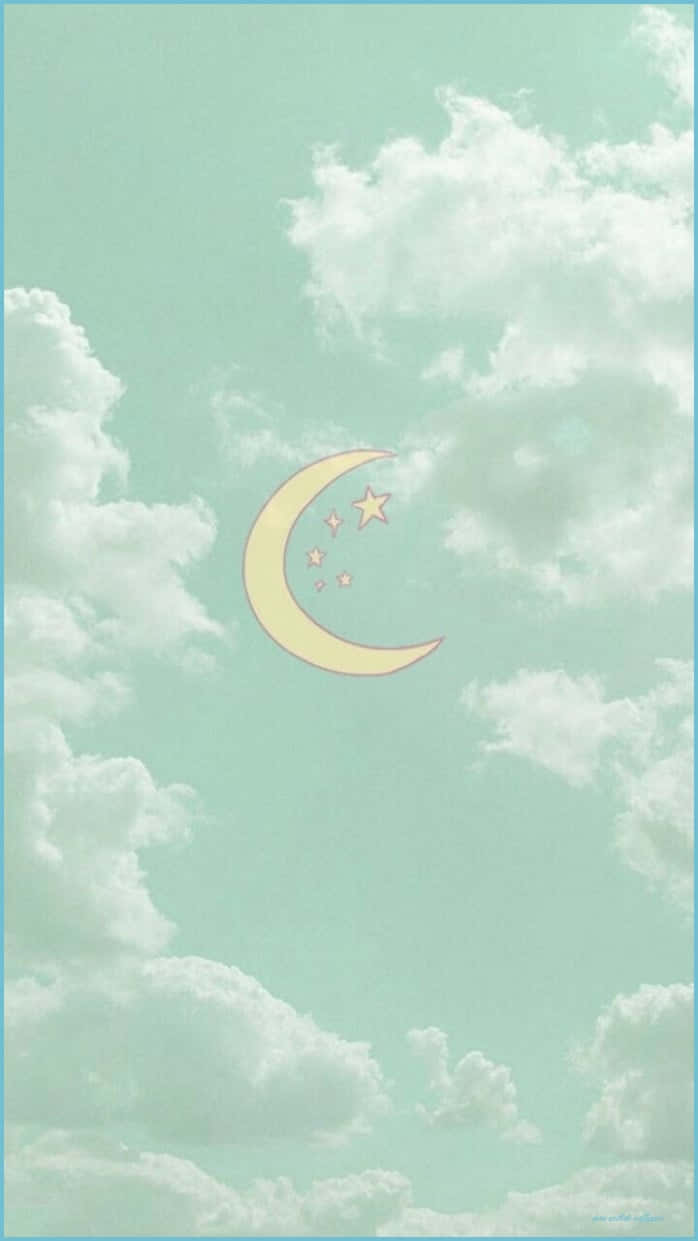 Cute Pastel Green Crescent Moon Background