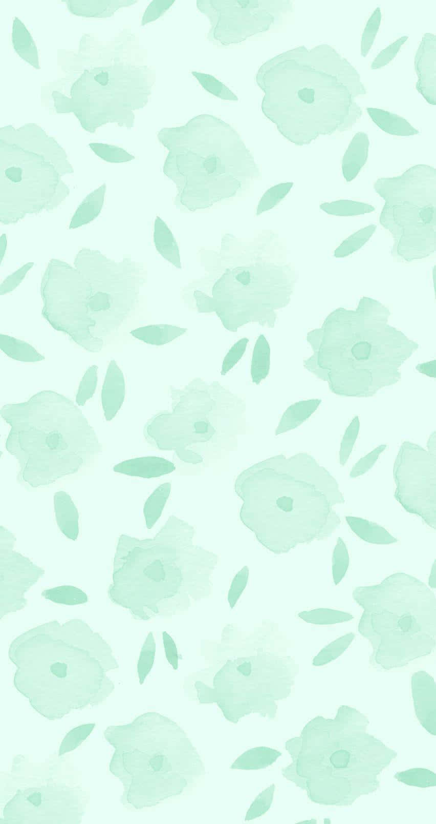 Cute Pastel Green Flowers And Leaves Pattern Background