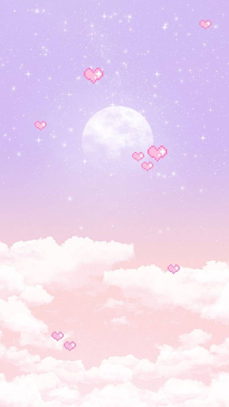 Cute Pastel Purple Sky And Moon Background
