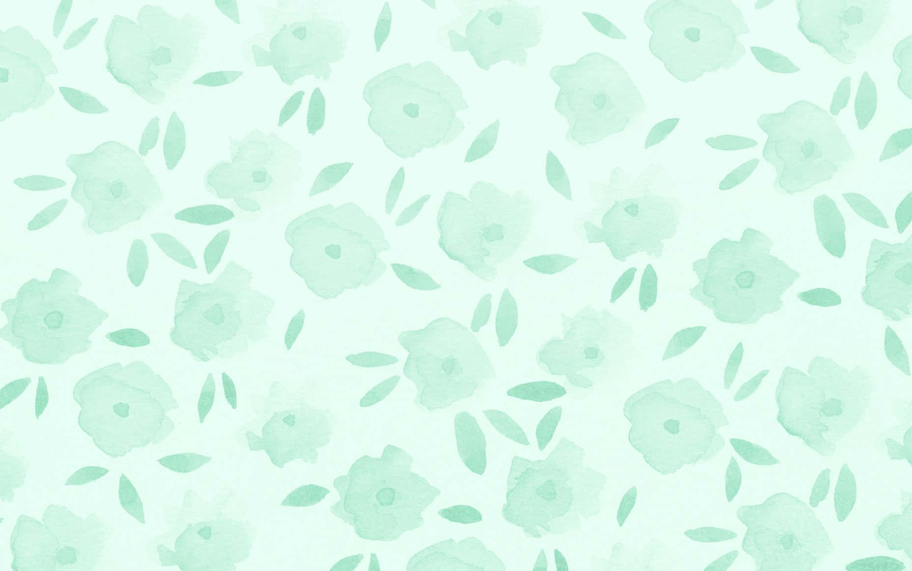 Cute Pastel Soft Green Flowers And Leaves Background