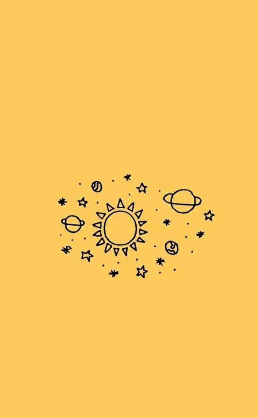 Cute Pastel Yellow Solar System Background
