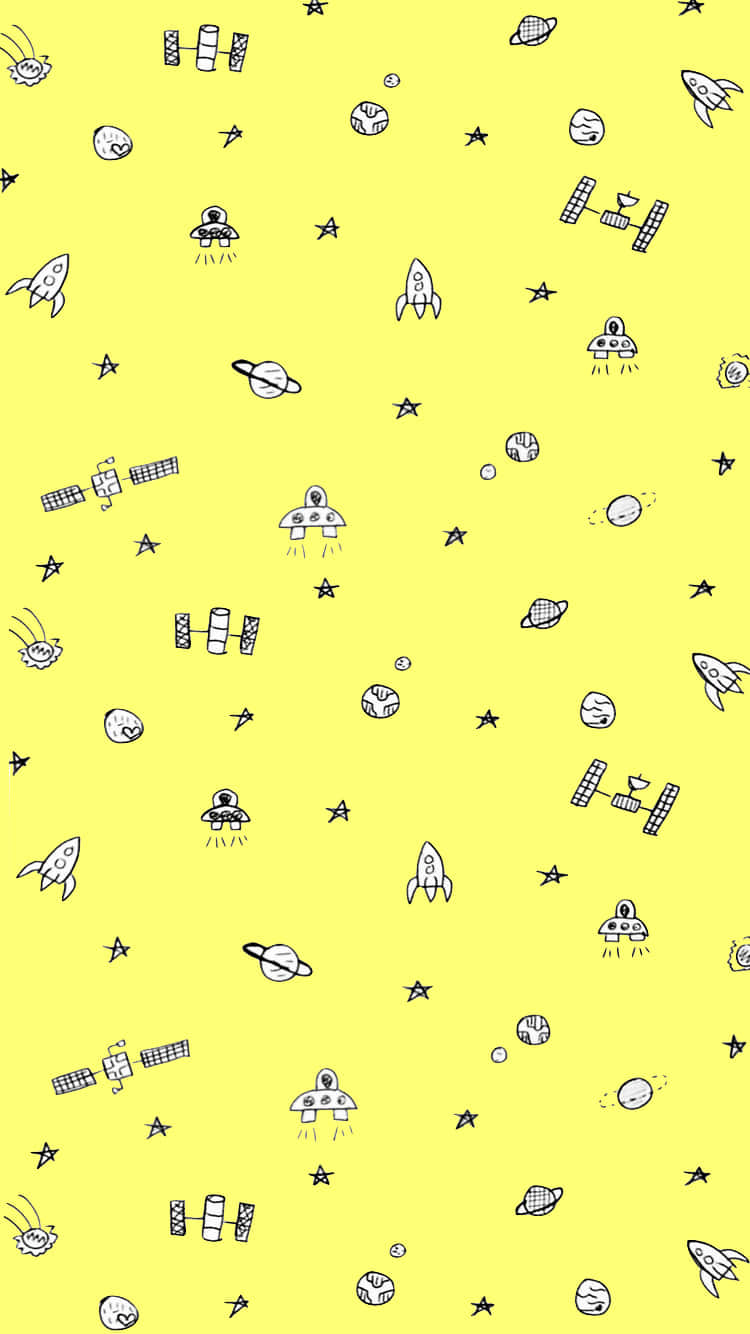 Cute Pastel Yellow Spaceship Pattern Background