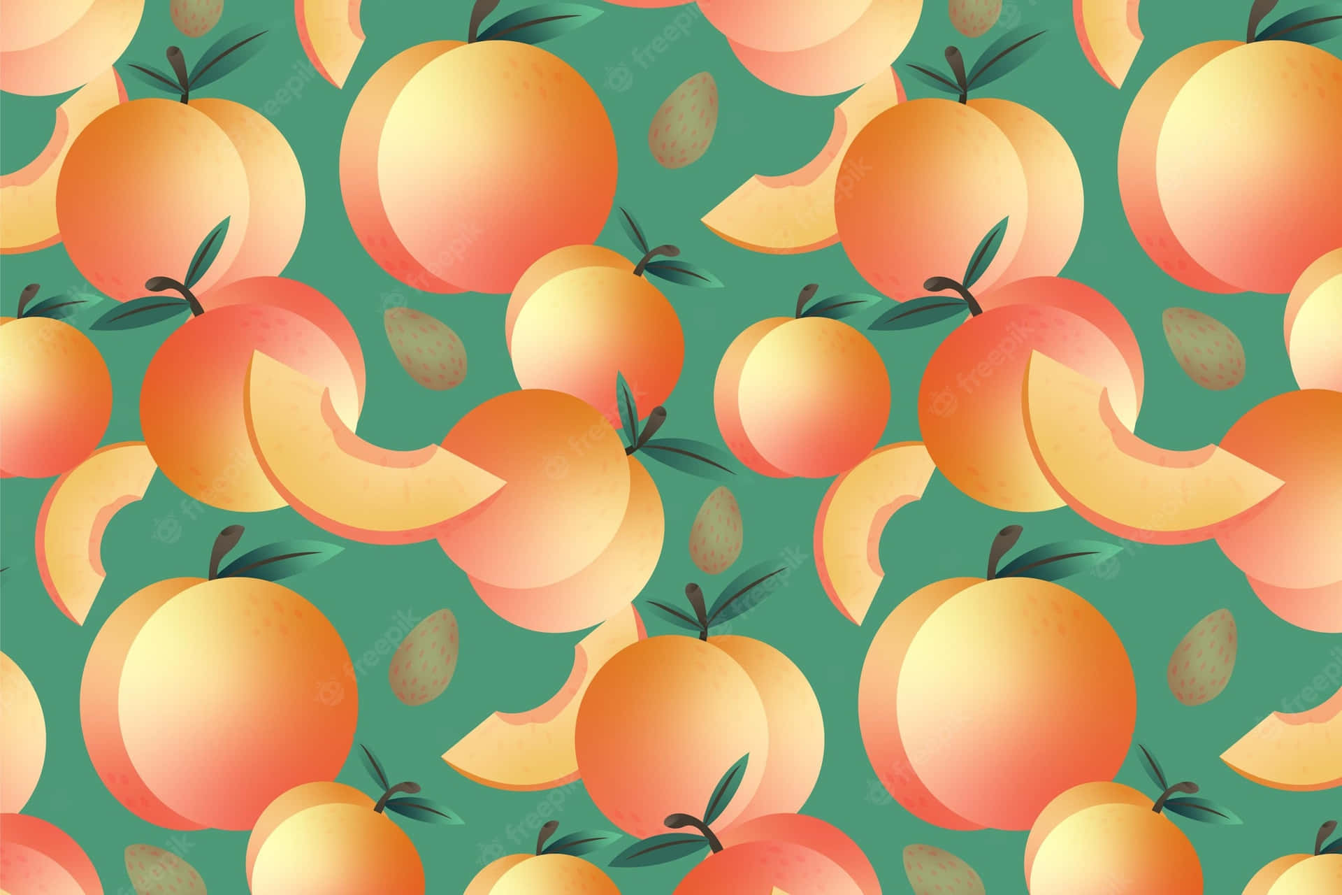 Cute Peach Seamless Pattern Green Background Background