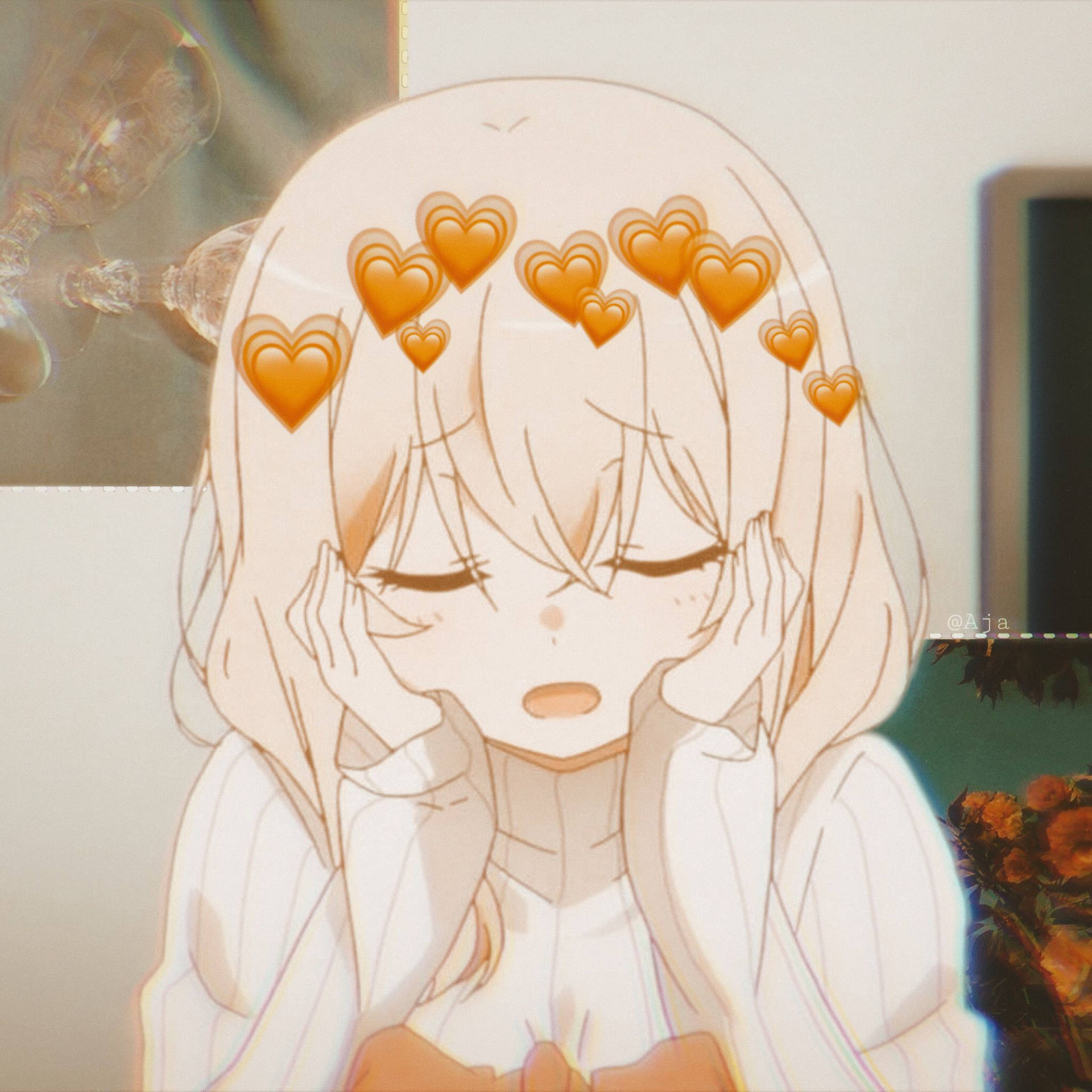 Cute Pfp Anime Girl Orange Hearts Background