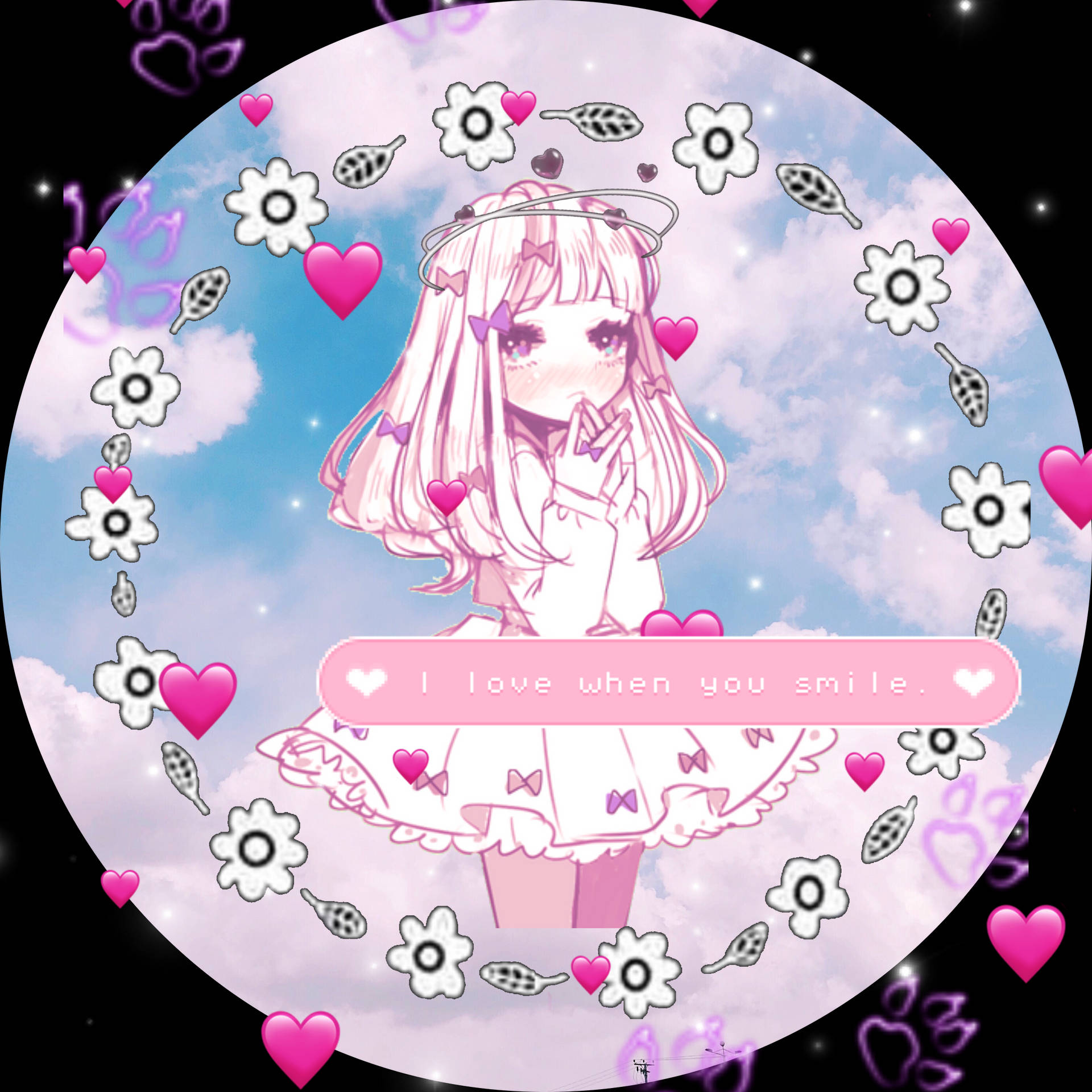 Cute Pfp With Floral Anime Girl Background