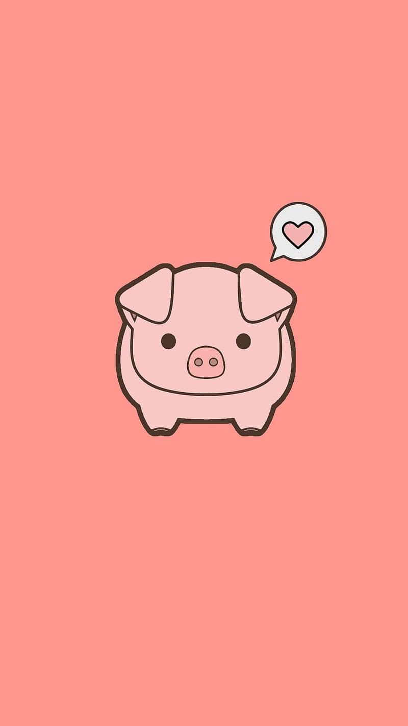 Cute Pig Cartoon Pale Pink Background