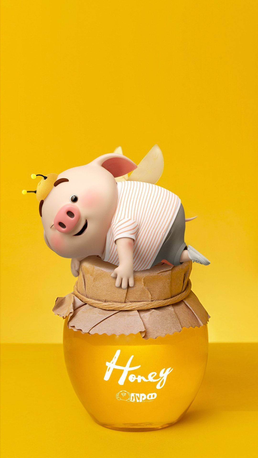 Cute Pig On Honey Jar