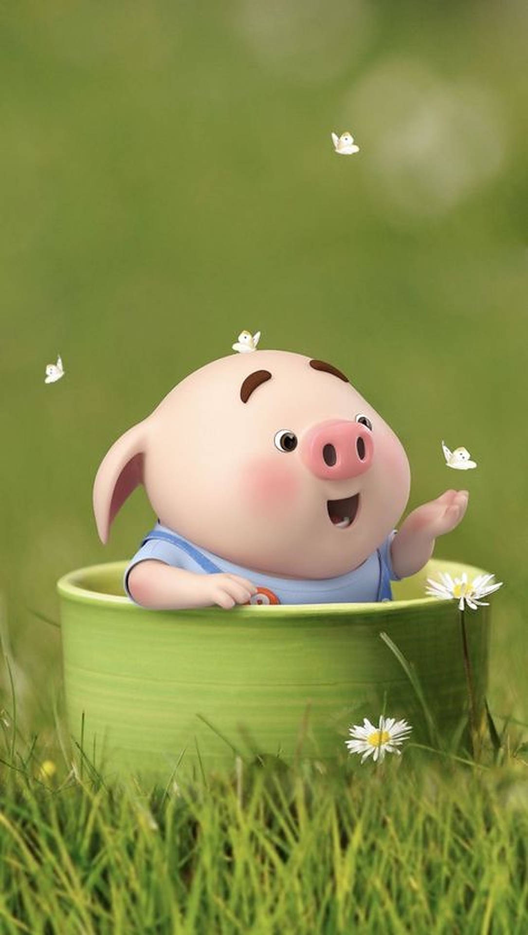 Cute Pig With Daisies