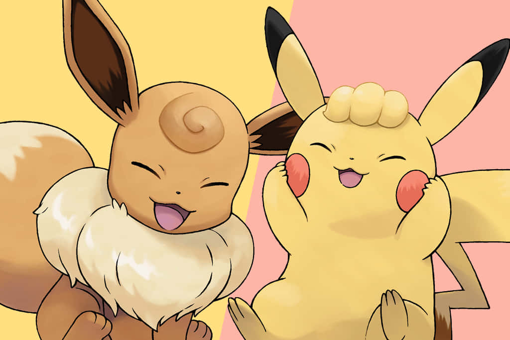 Cute Pikachu And Eevee Are Sharing An Adorable Moment Background