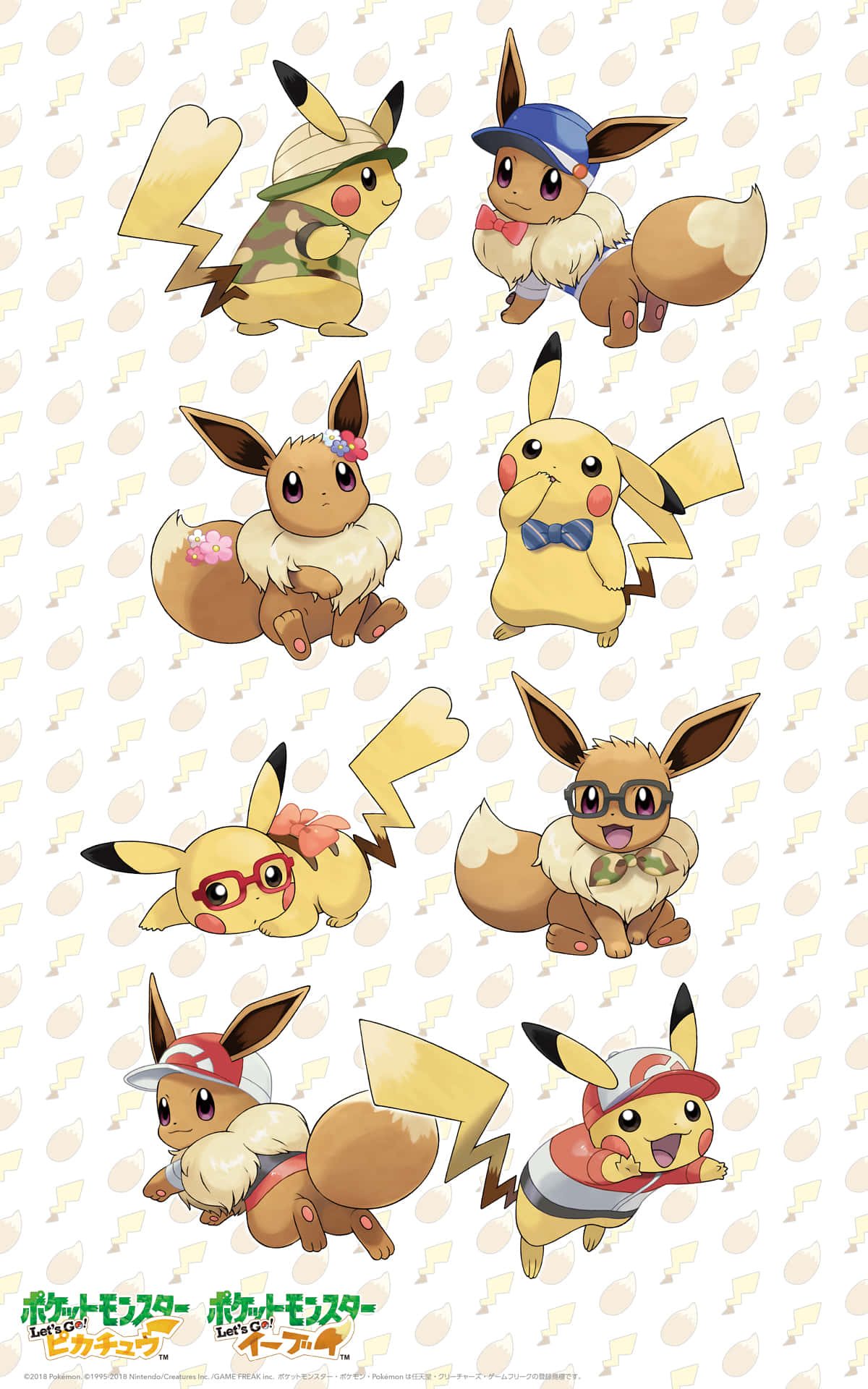Cute Pikachu And Eevee Play Together Background
