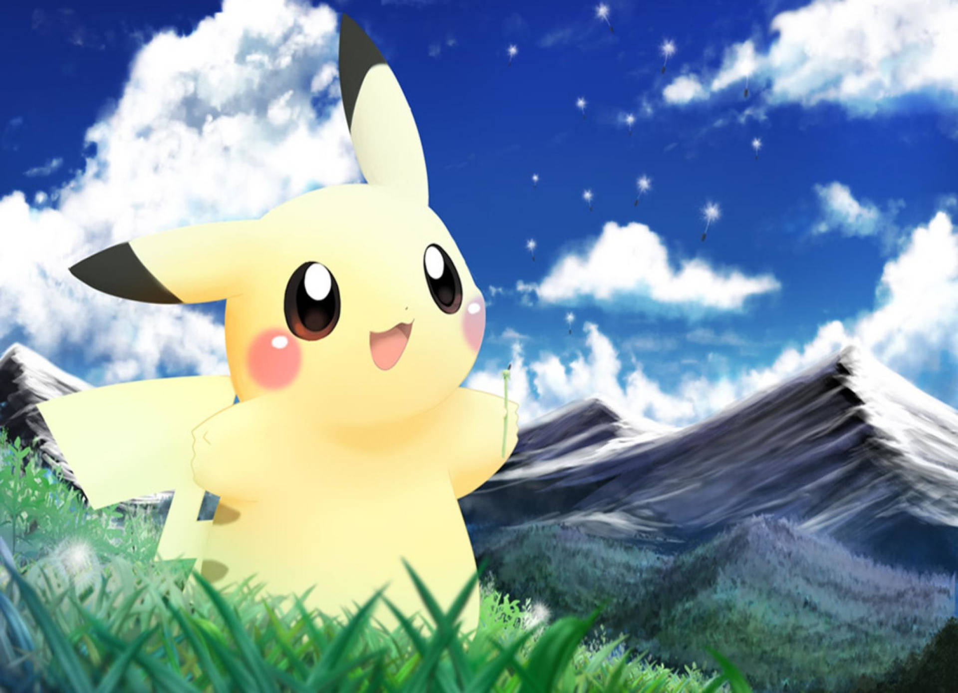 Cute Pikachu In The Mountains Background