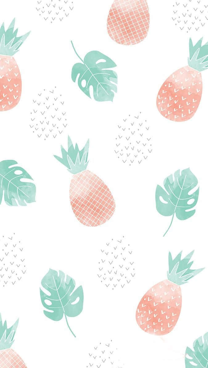 Cute Pineapple And Leaf Pattern Summer Phone Background