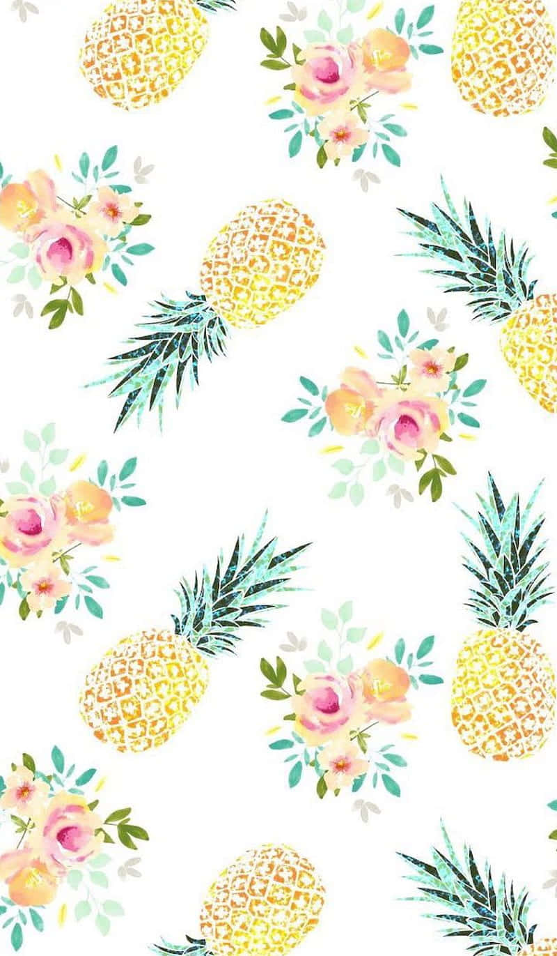 Cute Pineapple Tropical Flowers Background