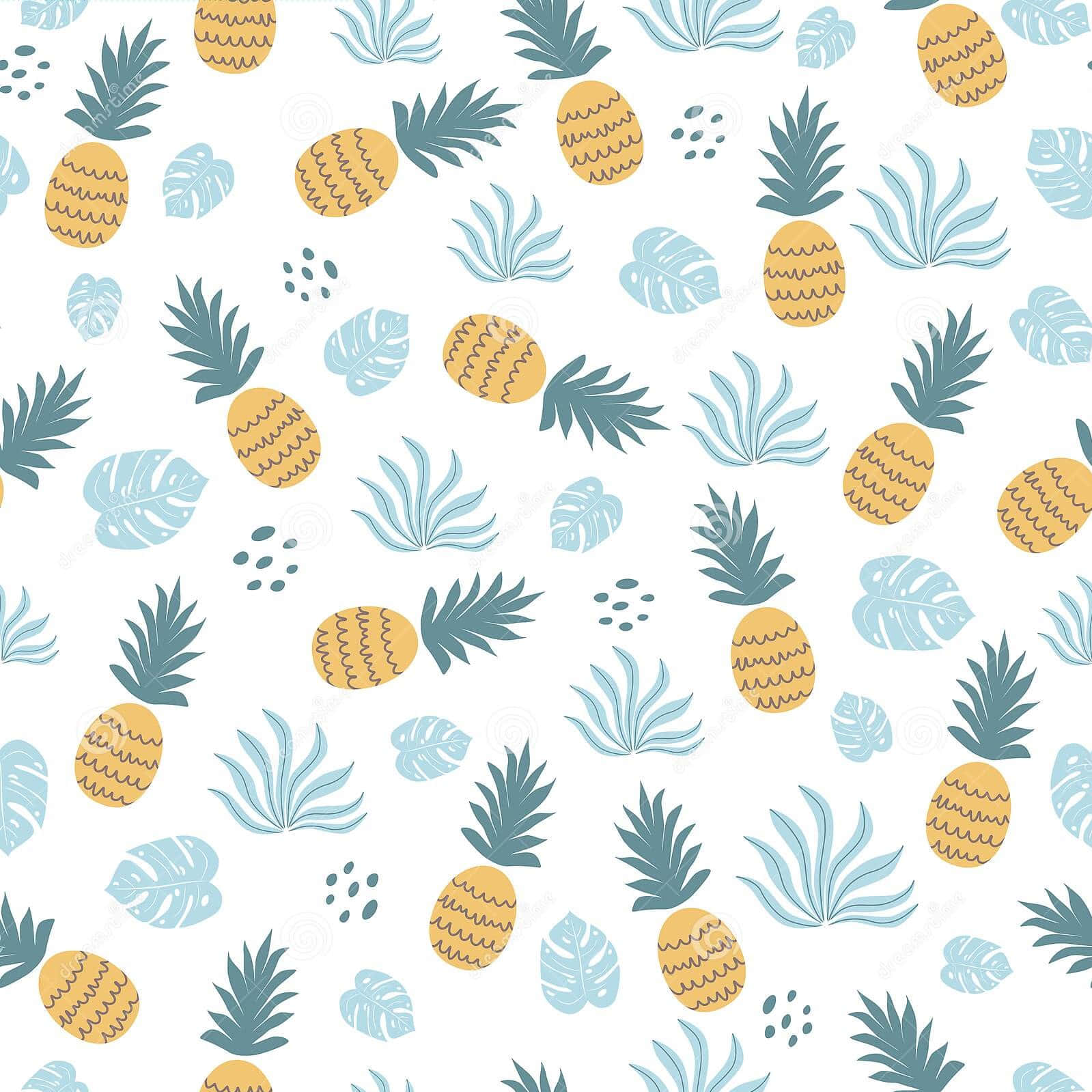 Cute Pineapple Tropical Leaves Background
