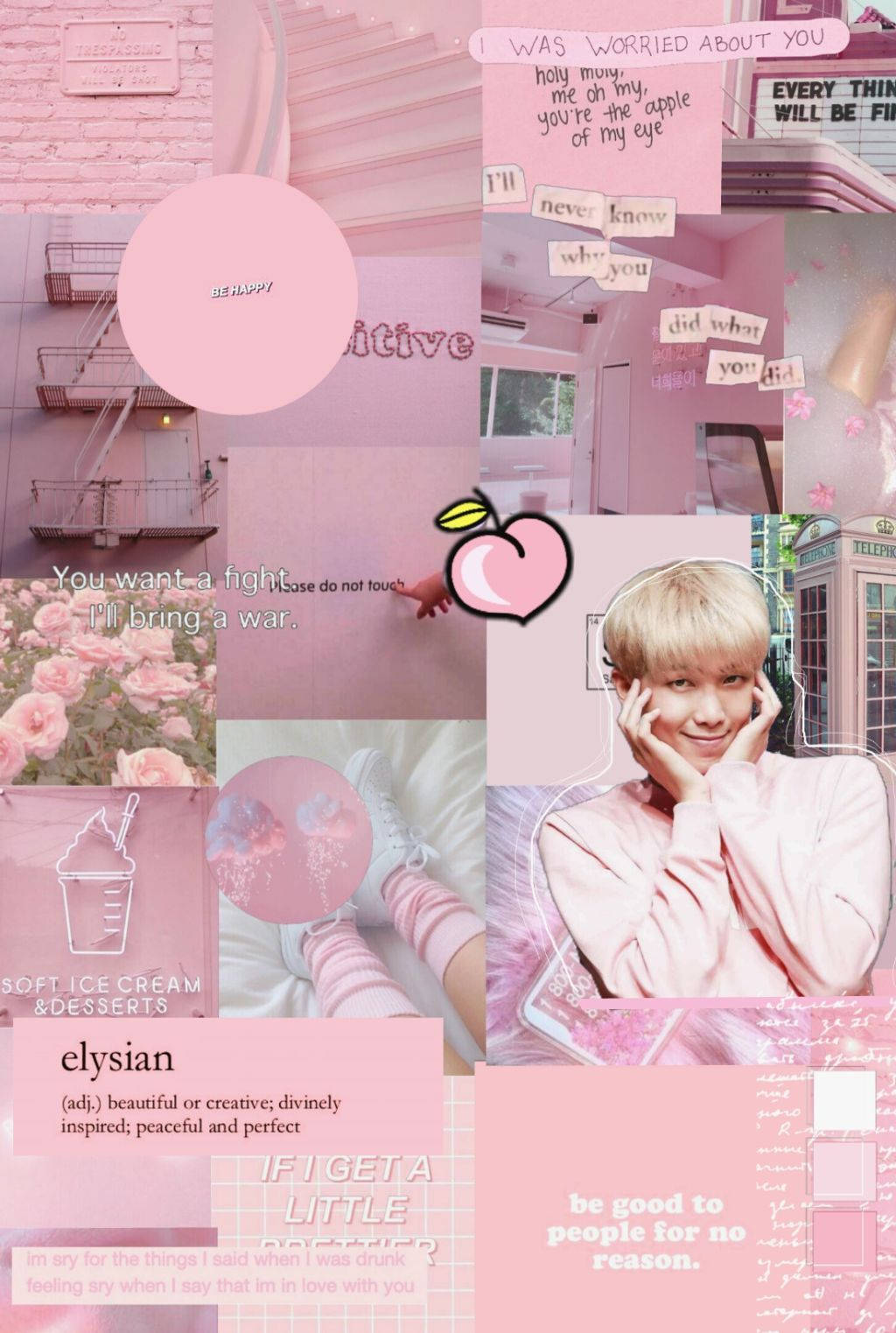Cute Pink Aesthetic Collage With Kim Namjoon