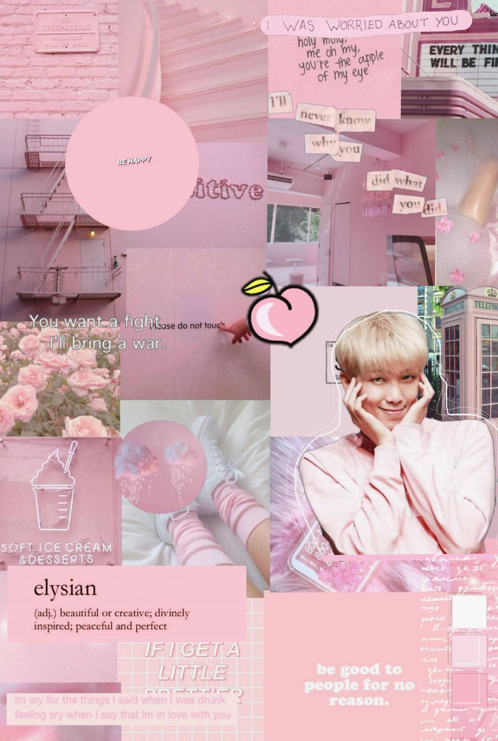 Cute Pink Aesthetic Collage With Kim Namjoon Background