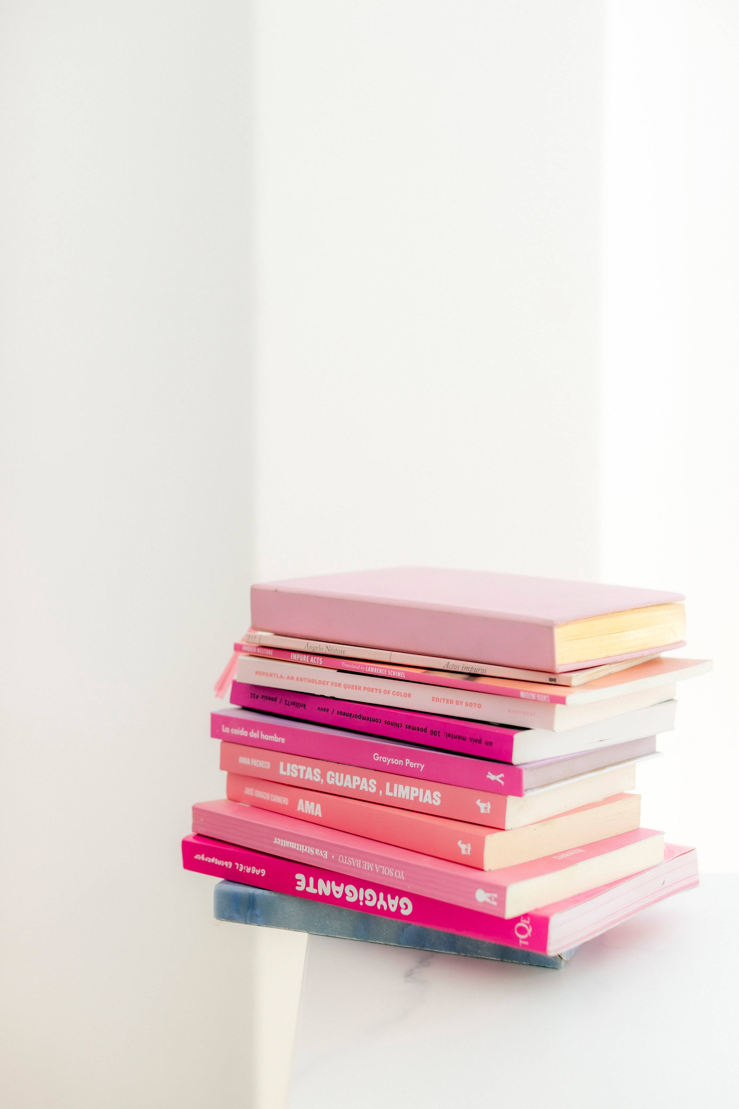 Cute Pink Aesthetic Pile Of Books