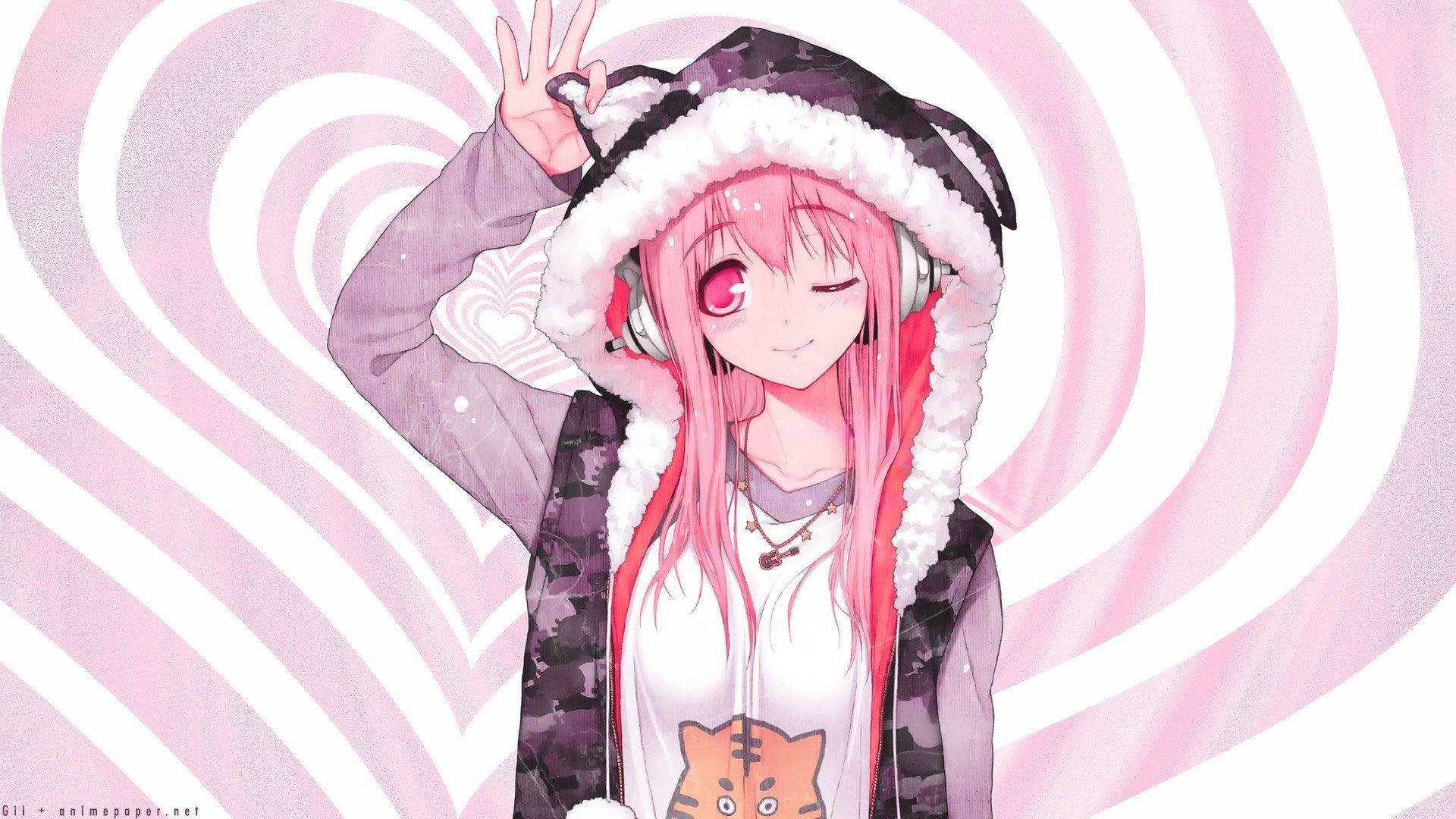 Cute Pink Anime Girl Hoodie Background