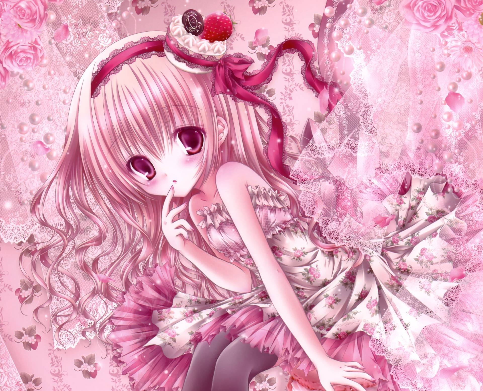 Cute Pink Blushing Anime Girl Background