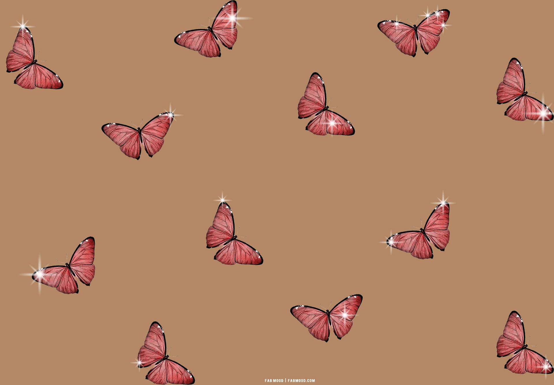 Cute Pink Butterfly On Brown Background Background