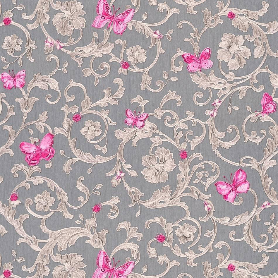 Cute Pink Butterfly On Victorian Design Background