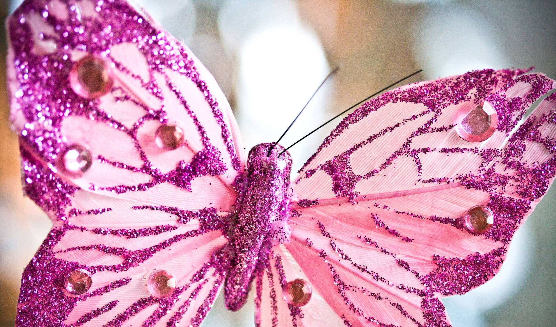 Cute Pink Butterfly With Glitters Background