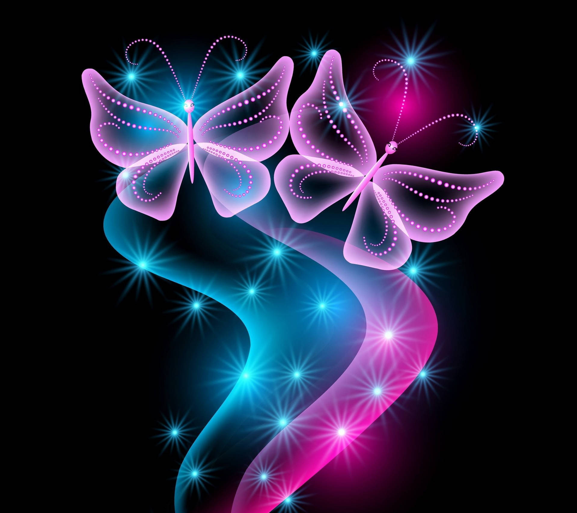 Cute Pink Butterfly With Pink And Blue Trail Background