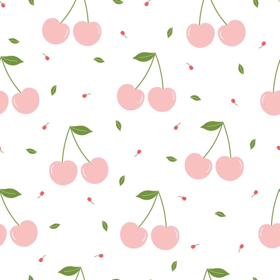 Cute Pink Cherries With Small Leaves And Tiny Flowers