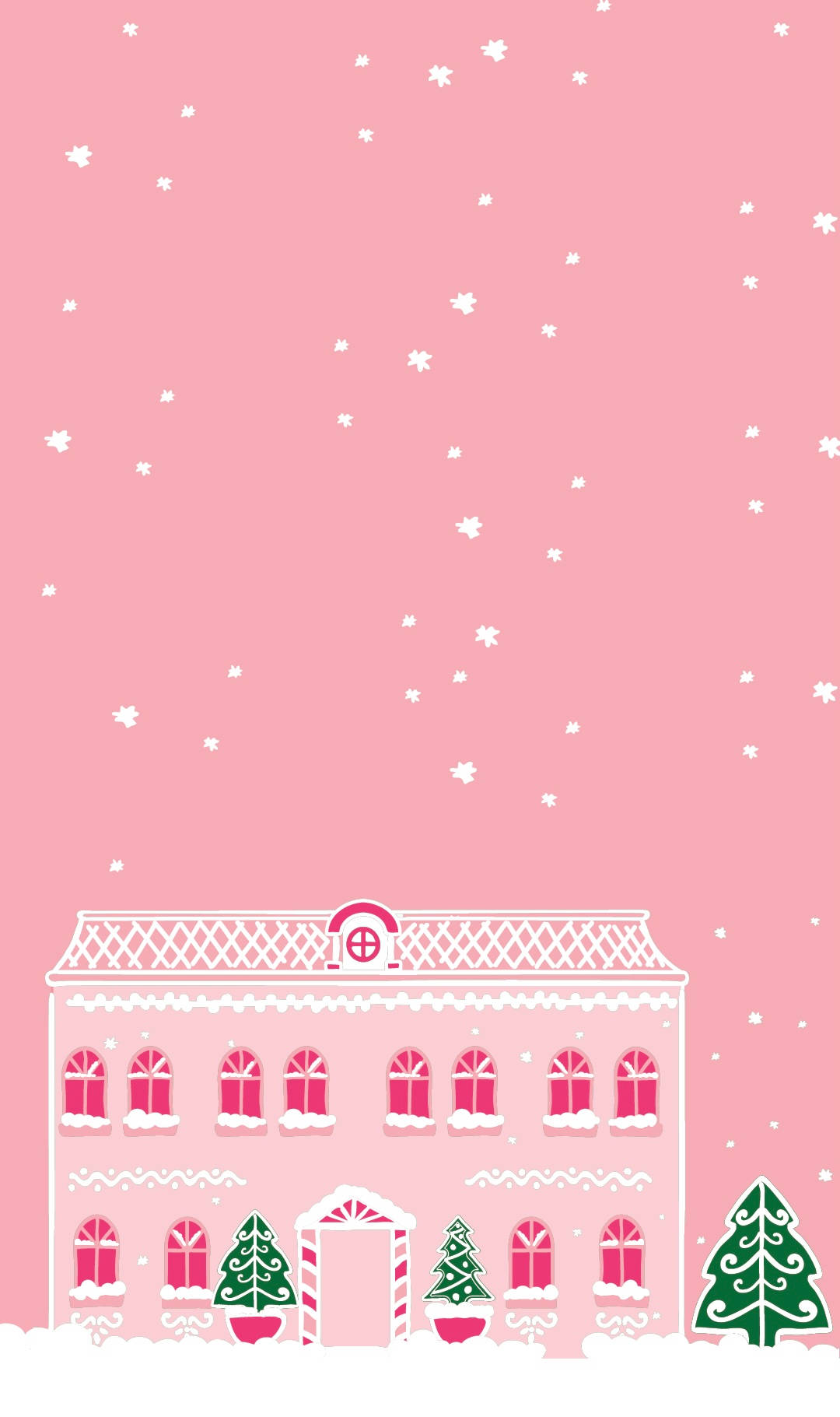 Cute Pink Christmas House Background