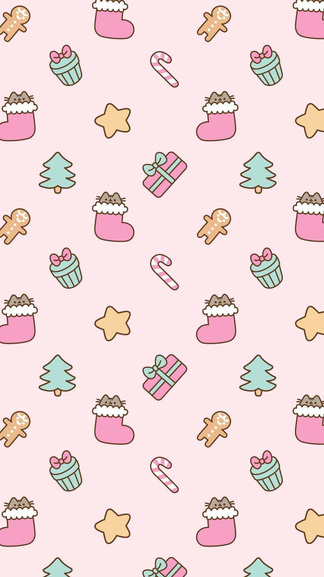 Cute Pink Christmas Pattern Design Background