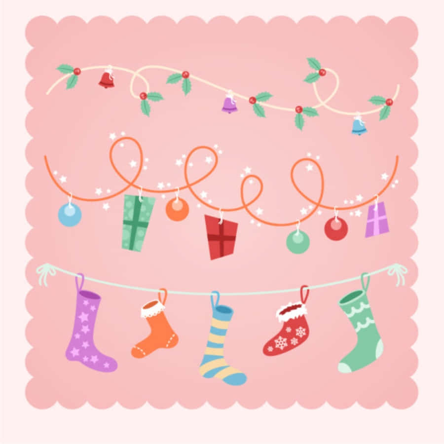Cute Pink Christmas Socks And Gifts Background