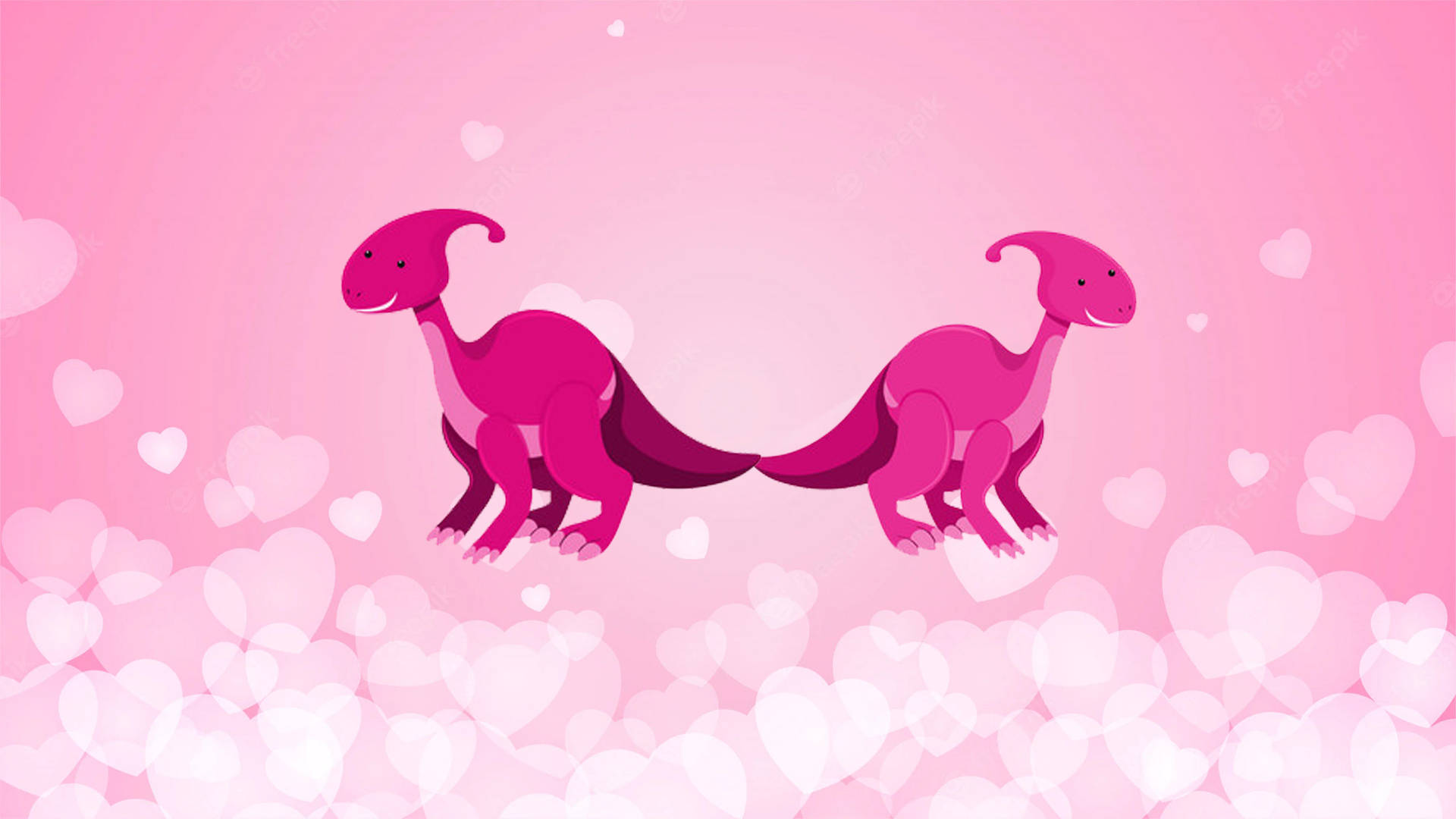 Cute Pink Dinosaur Back-to-back Hearts