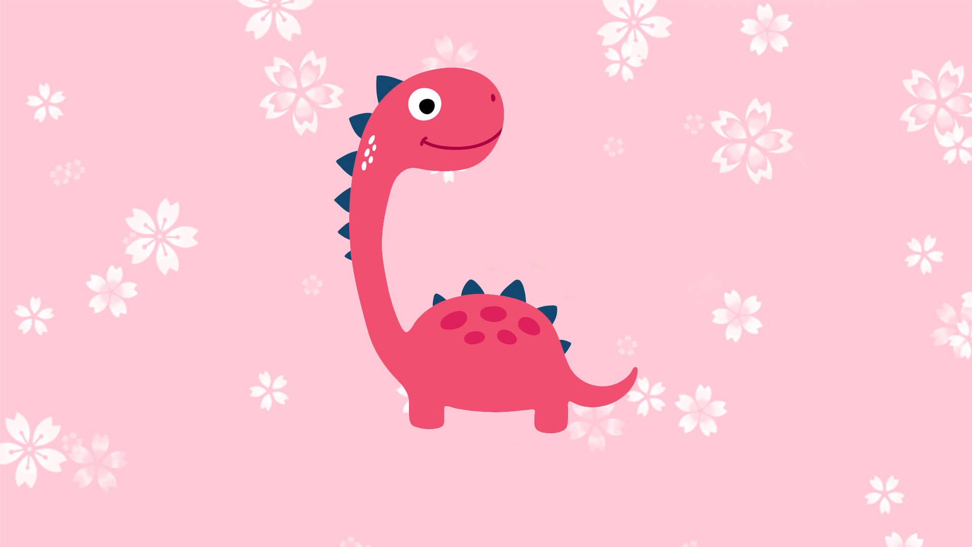 Cute Pink Dinosaur Flowery Brachiosaurus Background