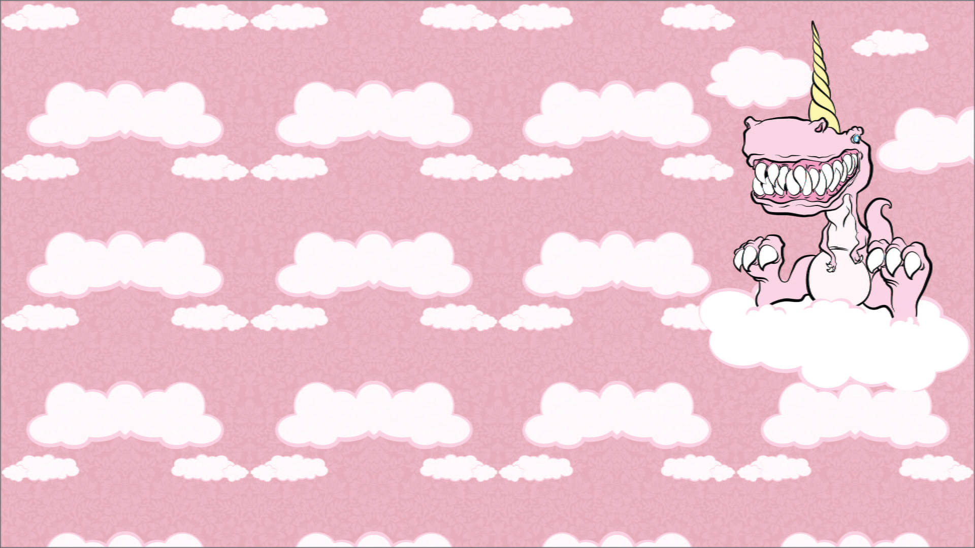 Cute Pink Dinosaur On Clouds Background