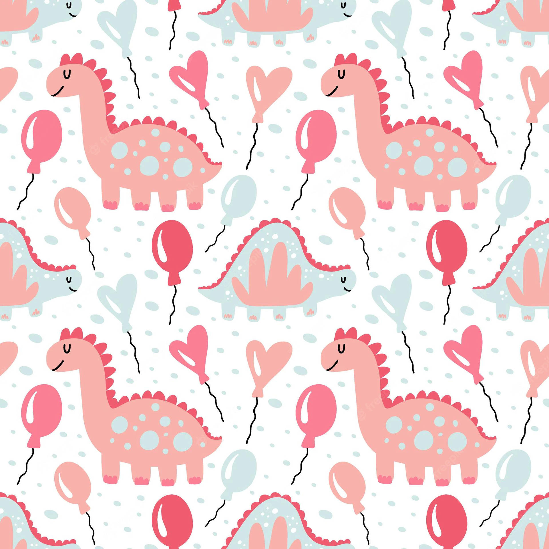 Cute Pink Dinosaur Pattern With Balloons